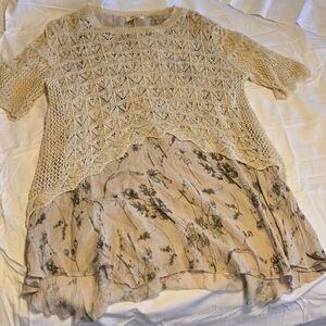 Elegant Cream Floral Layered Women's Top, Small